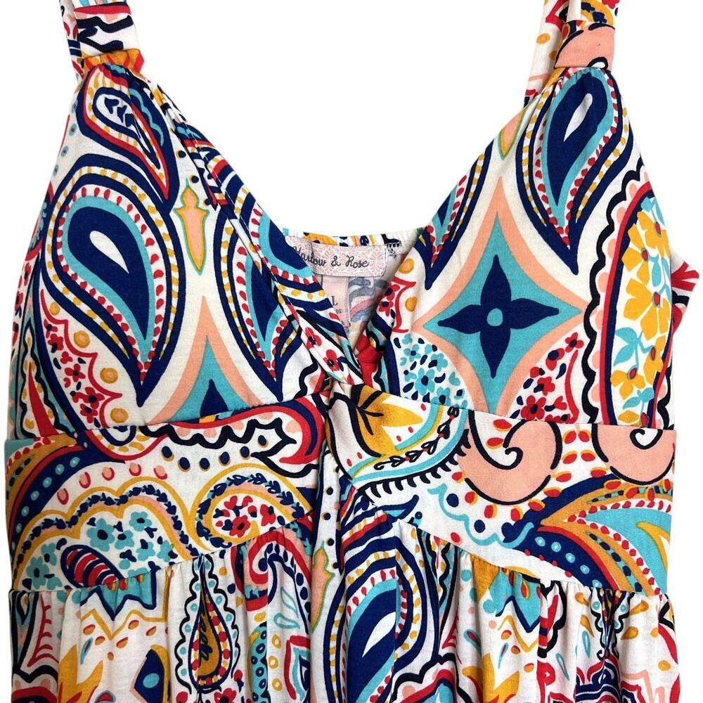 Harlow & Rose Womens Maxi Dress Large Multicolor Paisley Molded Cups Sleeveless - Picture 3 of 7
